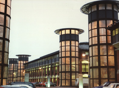 Photo of iconic glass block towers at the Inland Revenue building Nottingham