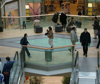 Photo of one of two diamond glass floors at the New Bullring Birmingham
