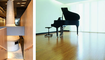 Image left: SVL cladding. Image right: SVL Floorline installation with piano